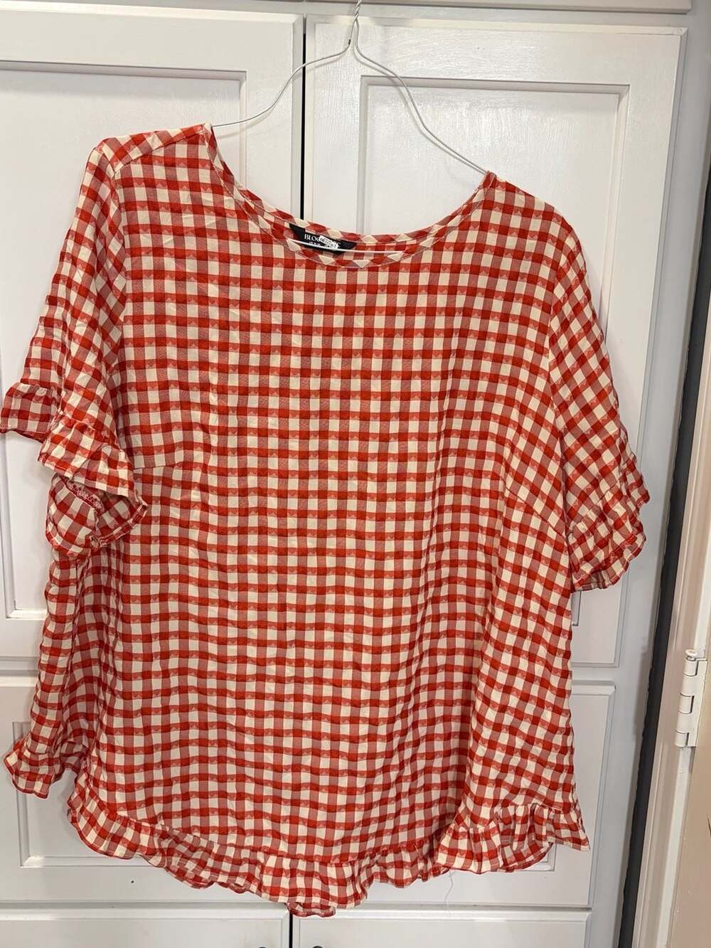 Bloomchic Red Gingham Ruffle Short Sleeve Blouse Top US 18-20